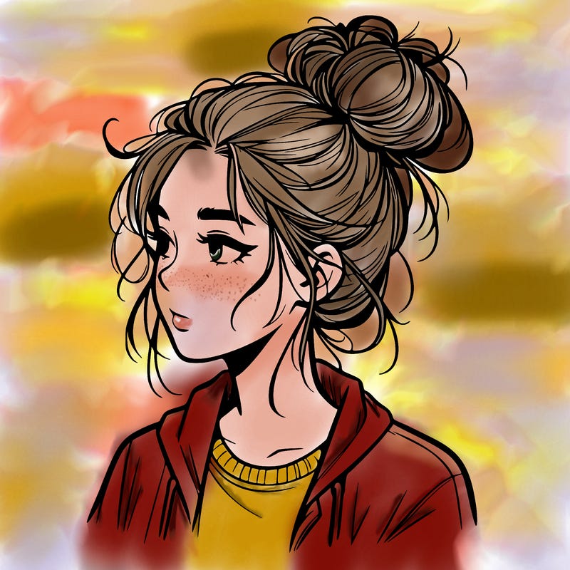 realistic teenage girl with a messy bun