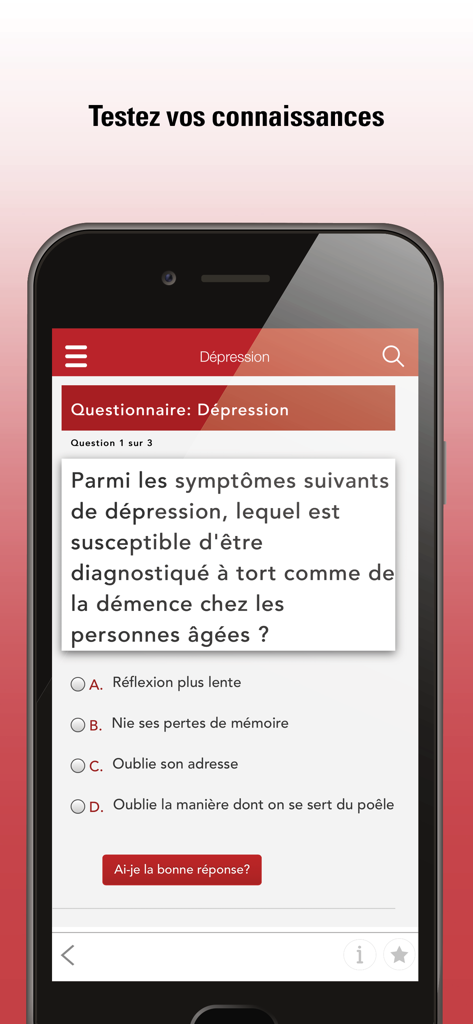 Le Manuel MSD grand public - Interface de questionnaire interactif sur la depression dans l application medicale Le Manuel MSD