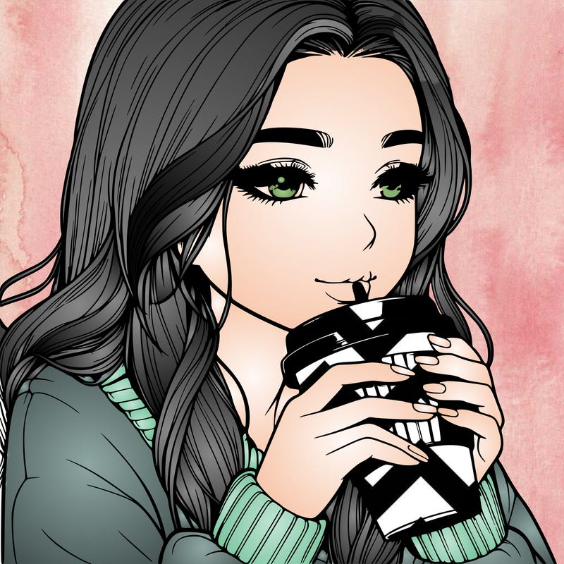 realistic girl drinking coffee