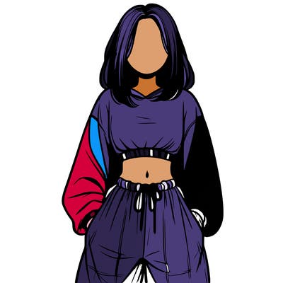 realistic girl faceless with baggy pants and a crop top