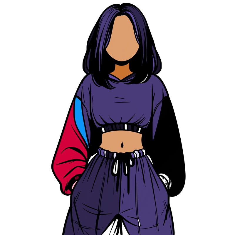 realistic girl faceless with baggy pants and a crop top