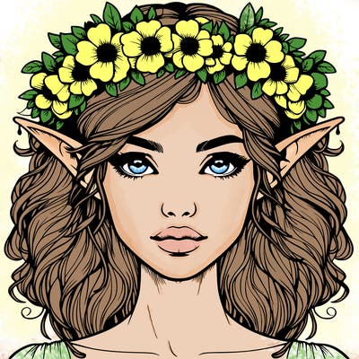 realistic female elf with flower crown