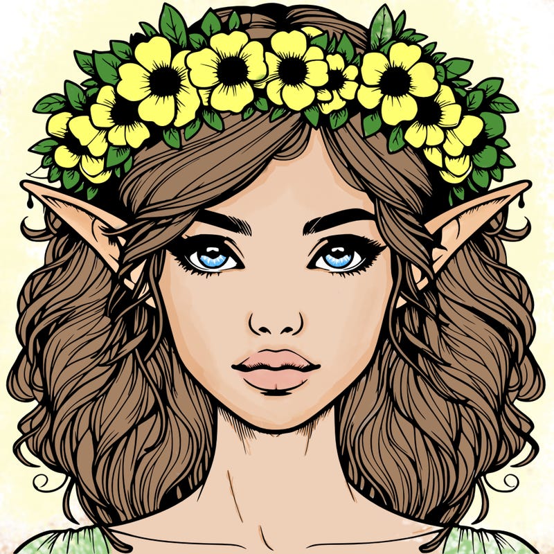 realistic female elf with flower crown