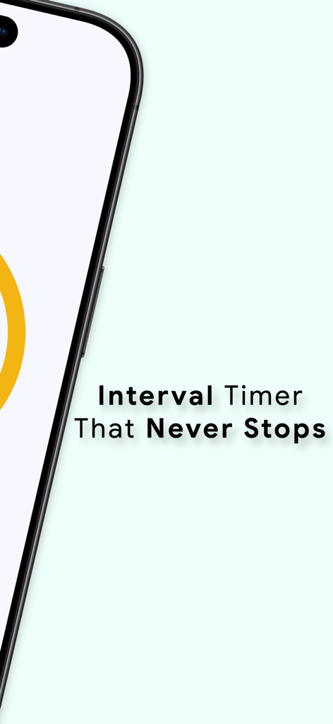 Interval Timer Pro: Tabata - Captura de pantalla de la aplicación Interval Timer Pro con el texto Interval Timer That Never Stops