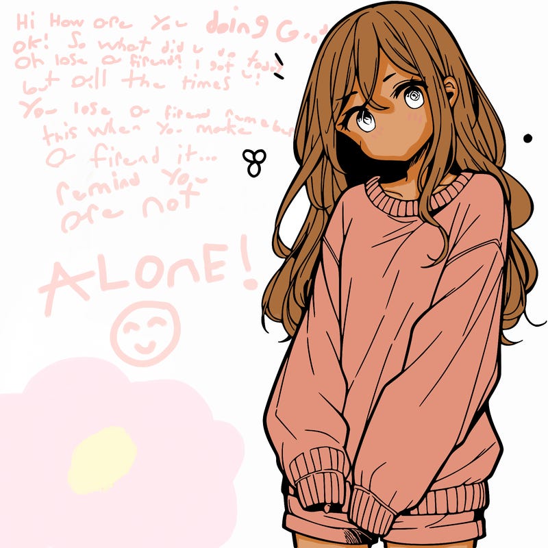 manga teen girl  in a sweater and baggy pants