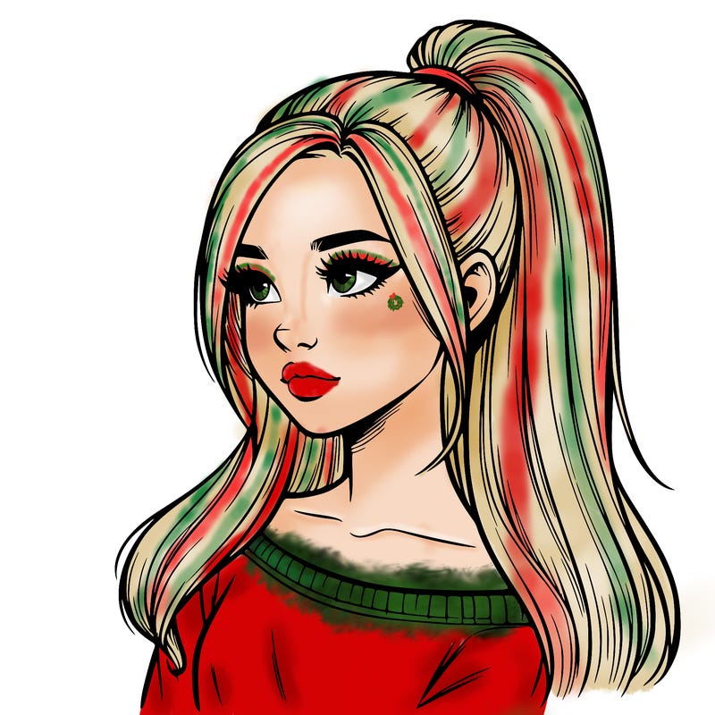 realistic girl with a high ponytail