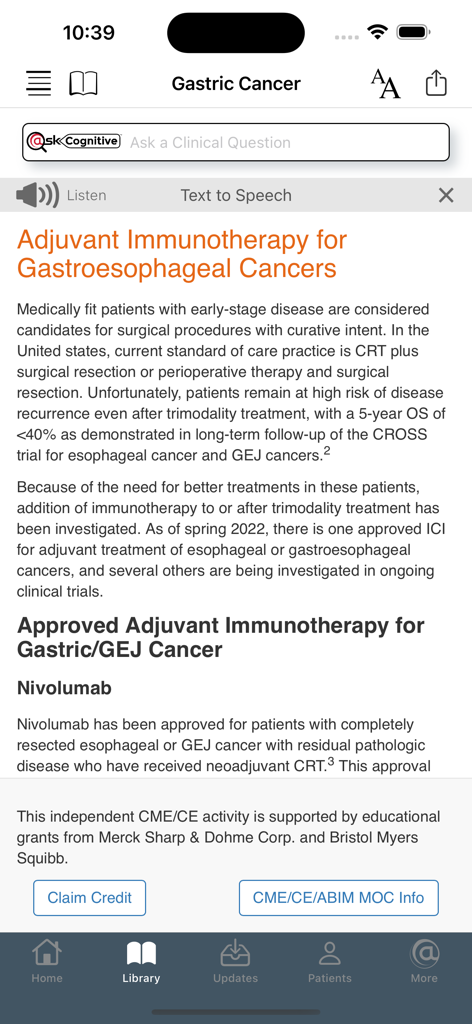 Clinical guidelines for gastric cancer immunotherapy on the Hem/Onc @Point of Care app