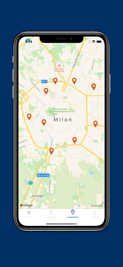 GetFIT Lifestyle - Vista mappa dell'app GetFIT Lifestyle che mostra le palestre a Milano