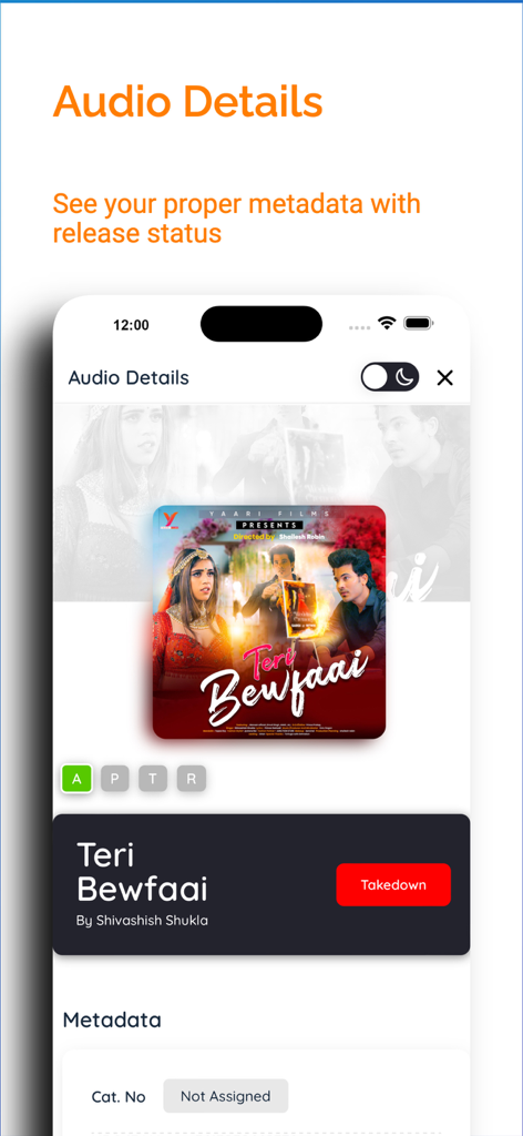 HarDan Music Distribution app screen showing audio details and release status for an artist