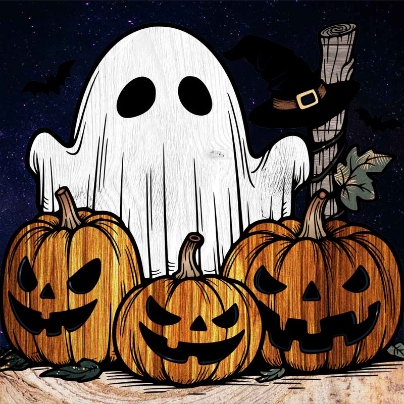 ghost, pumpkins, halloween