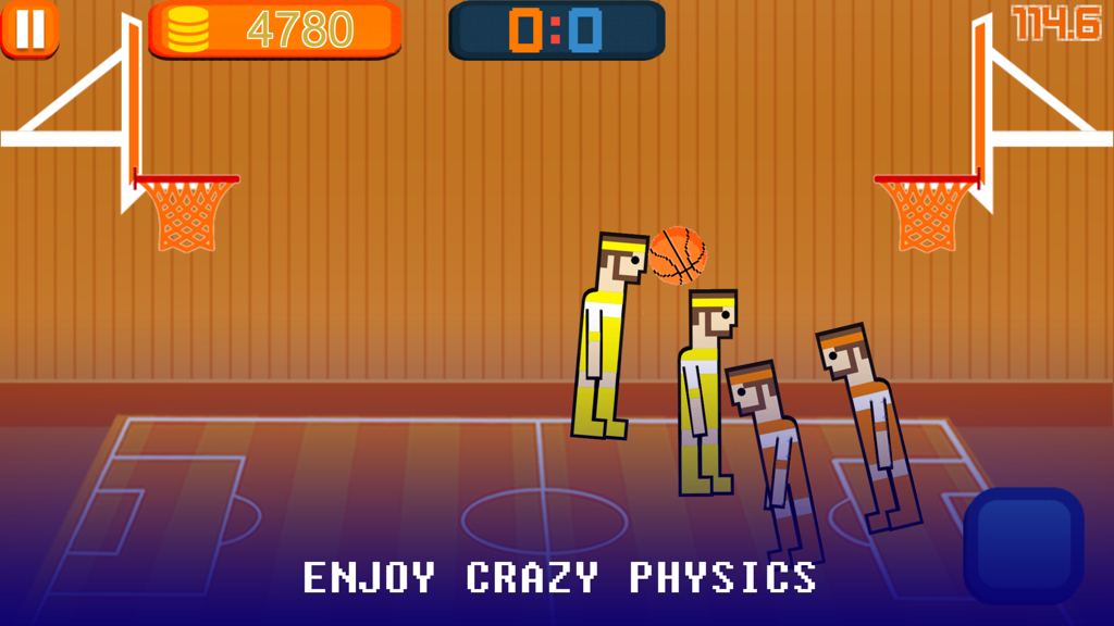 Pixel art basketball game featuring crazy physics and 2D sports action
