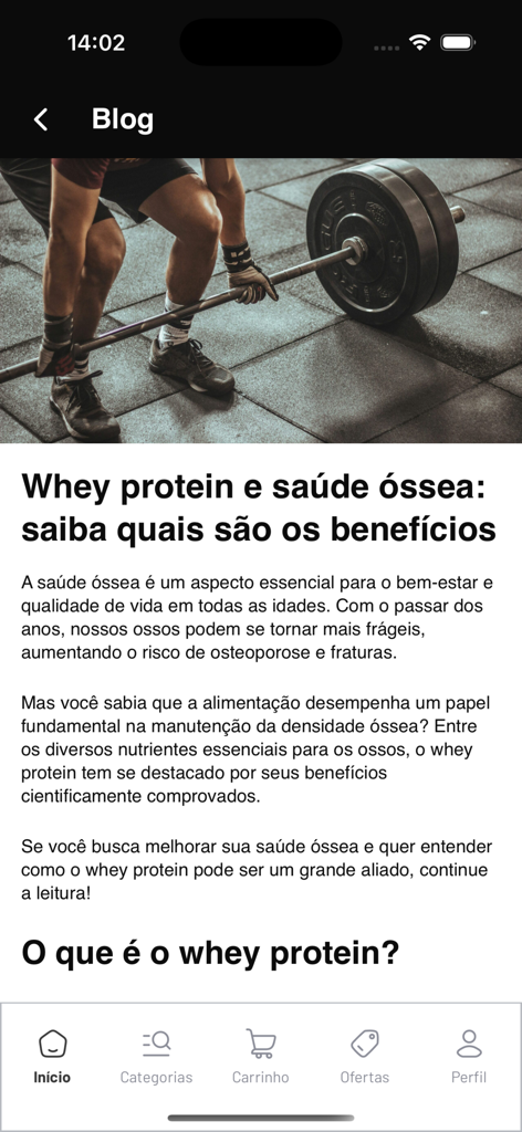 Black Skull USA app blog post about the benefits of whey protein for bone health with a heavy lifting background image.