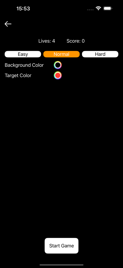 FPS Reaction Trainer & Helper - Game setup screen for FPS reaction trainer showing difficulty modes and color customization options.