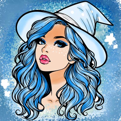 realistic witch girl with wavy hair and lips