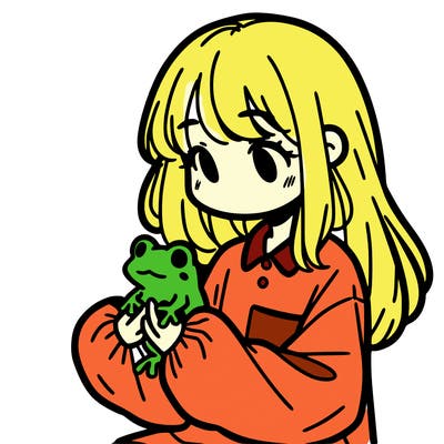 girl with long hair and a oversized shirt. and she is holding a frog