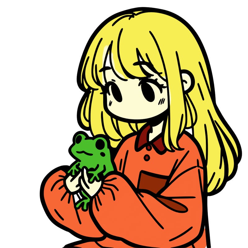 girl with long hair and a oversized shirt. and she is holding a frog