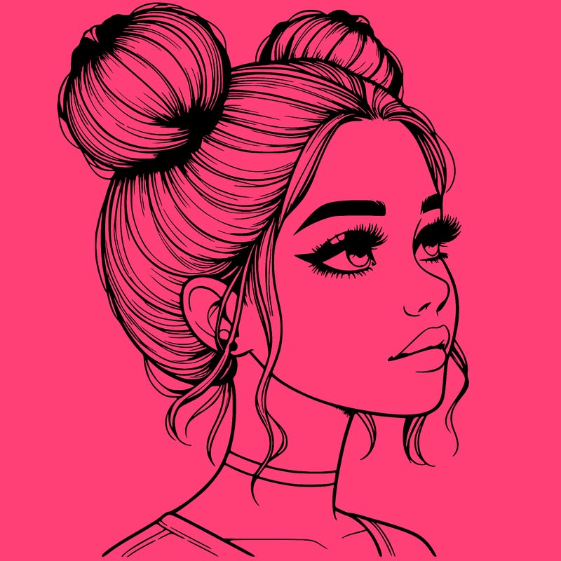 realistic girl with buns on the top of her head
