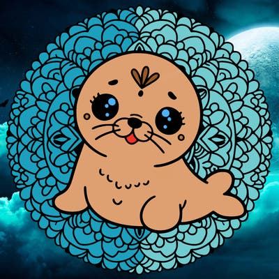 a cute baby seal mandala
