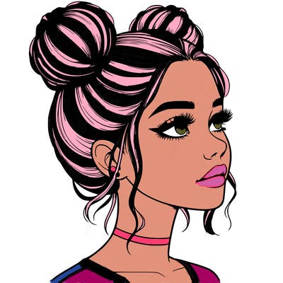 realistic girl with buns on the top of her head
