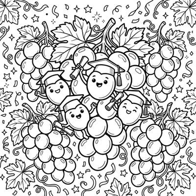 Congratulate the graduating class with this delightful coloring page featuring adorable grapes dressed in graduation caps and holding diplomas. It's a whimsical way to celebrate academic achievements and inspire creativity for all ages.