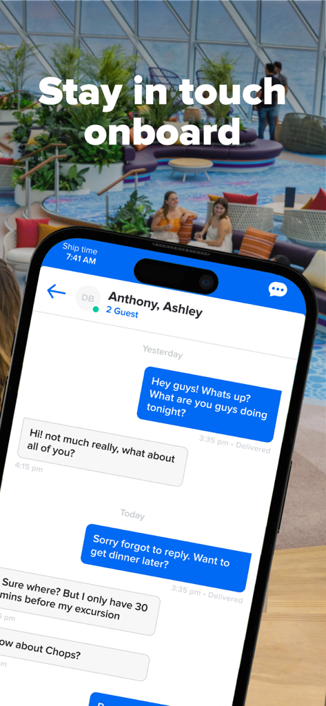 Royal Caribbean app group chat feature for guests to stay in touch onboard