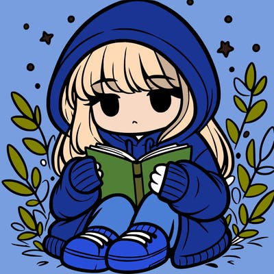 girl in oversized hoodie reading a book