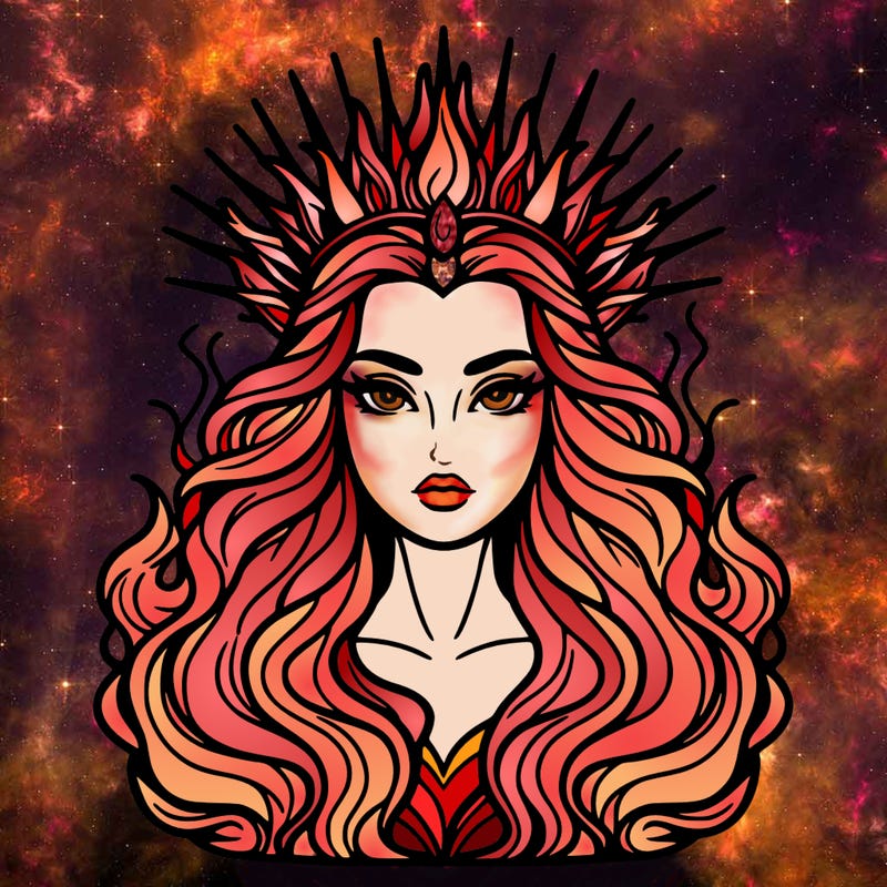 realistic beautiful queen of fire