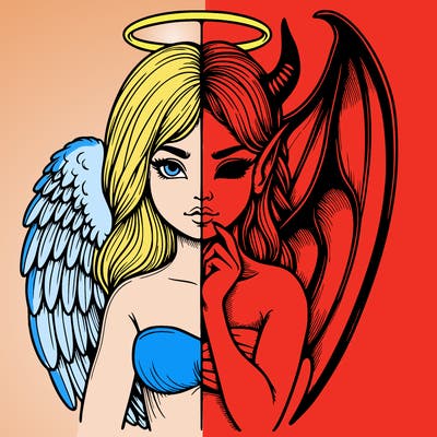 realistic angel half demon