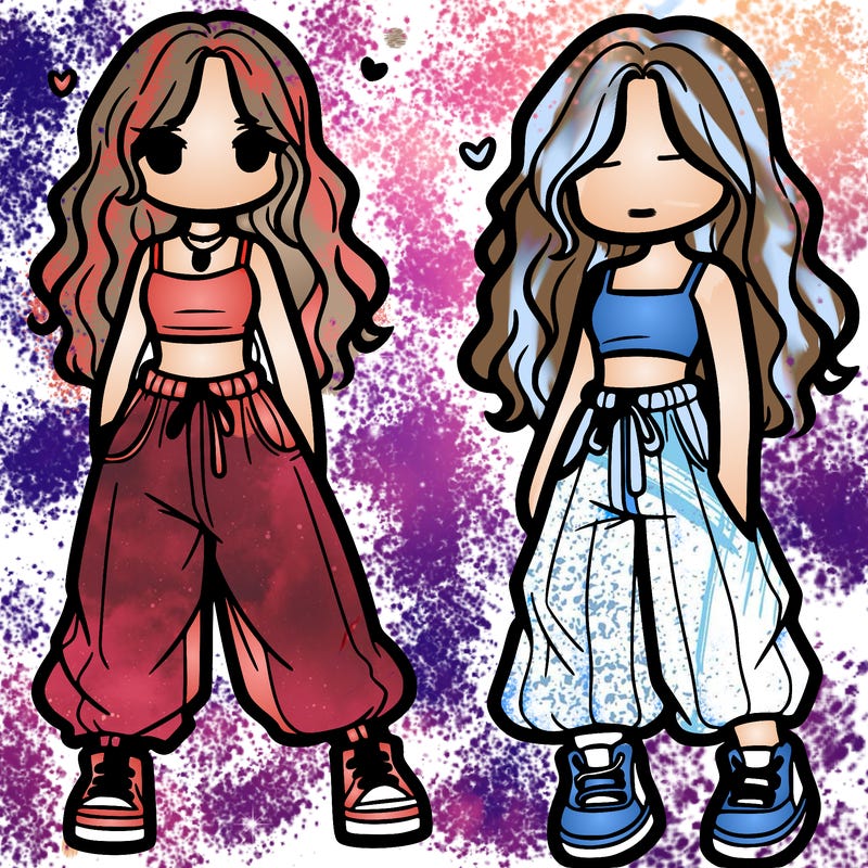 girl in baggy pants crop top and long hair