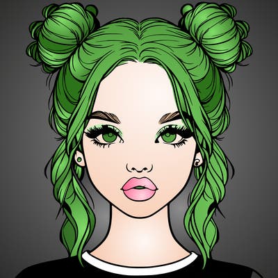 realistic girl with two buns in hair and lips