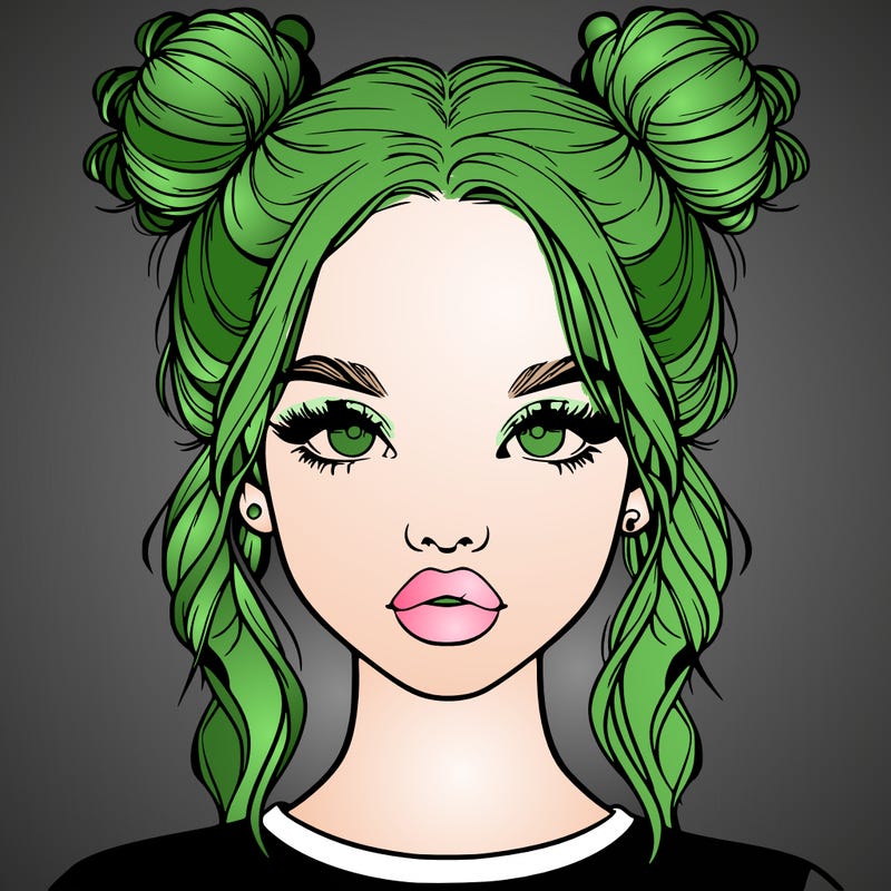 realistic girl with two buns in hair and lips