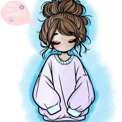 girl with baggy sweatshirt and messy bun