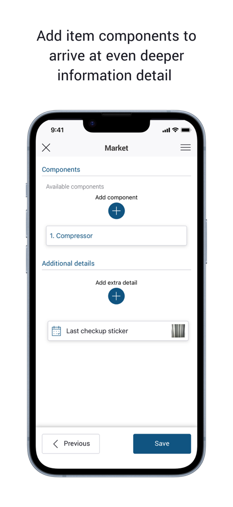 FieldAgent 3.0 - FieldAgent 3.0 app interface for adding technical components and maintenance details to supermarket equipment