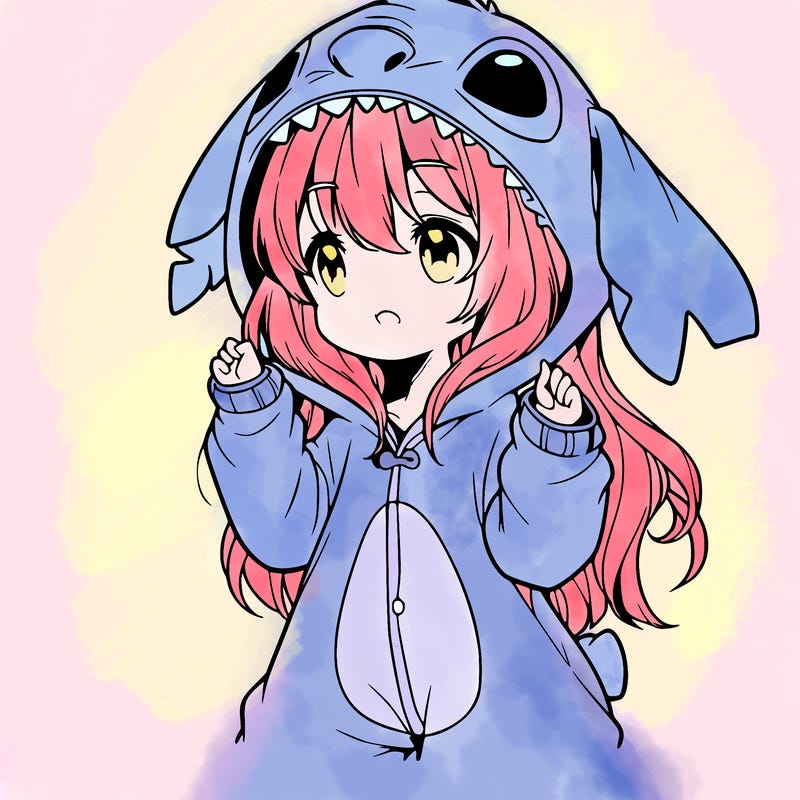 anime girl in a stitch onsie