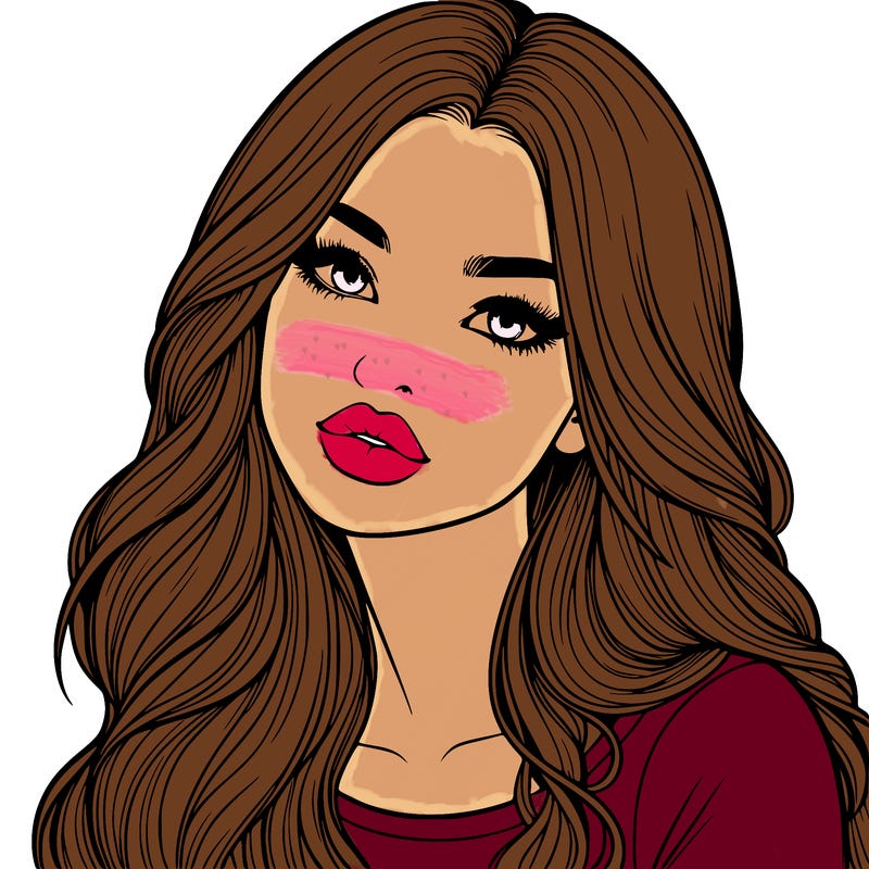 realistic girl with hair on her hair and lips