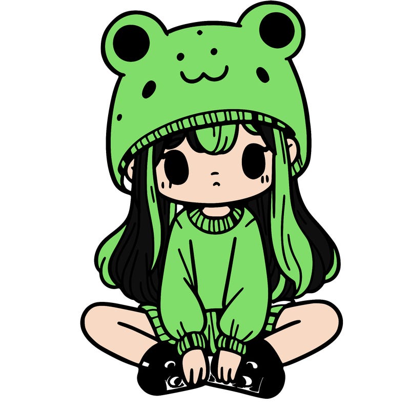 a girl wearing a frog hat and some frog socks