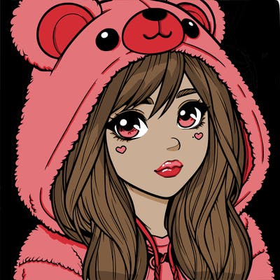realistic girl in a bear hoodie