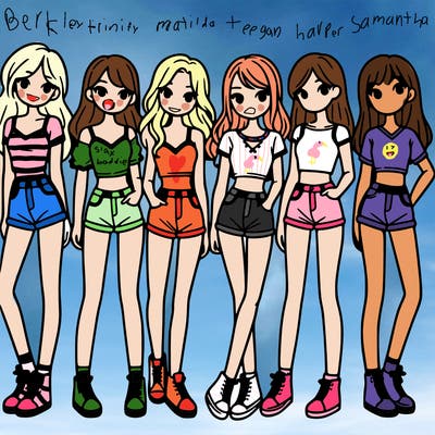 a group of girls wearing crop tops and shorts