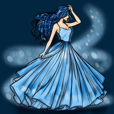 realistic woman with dress flowing in the wind