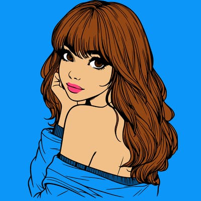 realistic girl with bangs looking over her shoulder