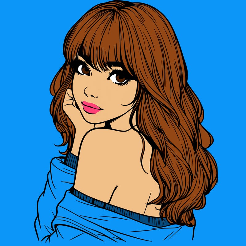 realistic girl with bangs looking over her shoulder