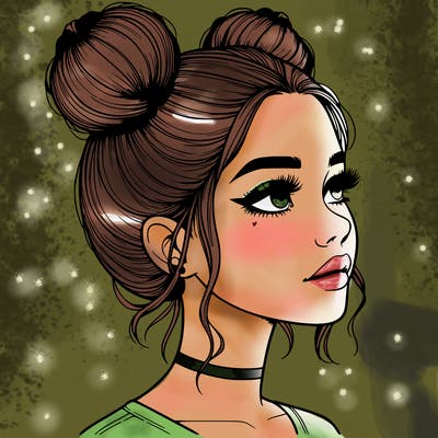 realistic girl with buns on the top of her head
