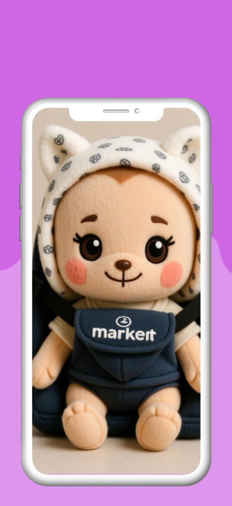 PlushMe – AI Doll Maker - A cute AI-generated plushie baby character with a soft texture and rosy cheeks displayed on a smartphone screen