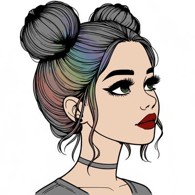 realistic girl with buns on the top of her head