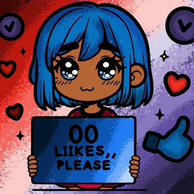 a girl with a sign saying 100 likes, please