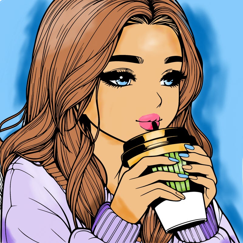 realistic girl drinking coffee