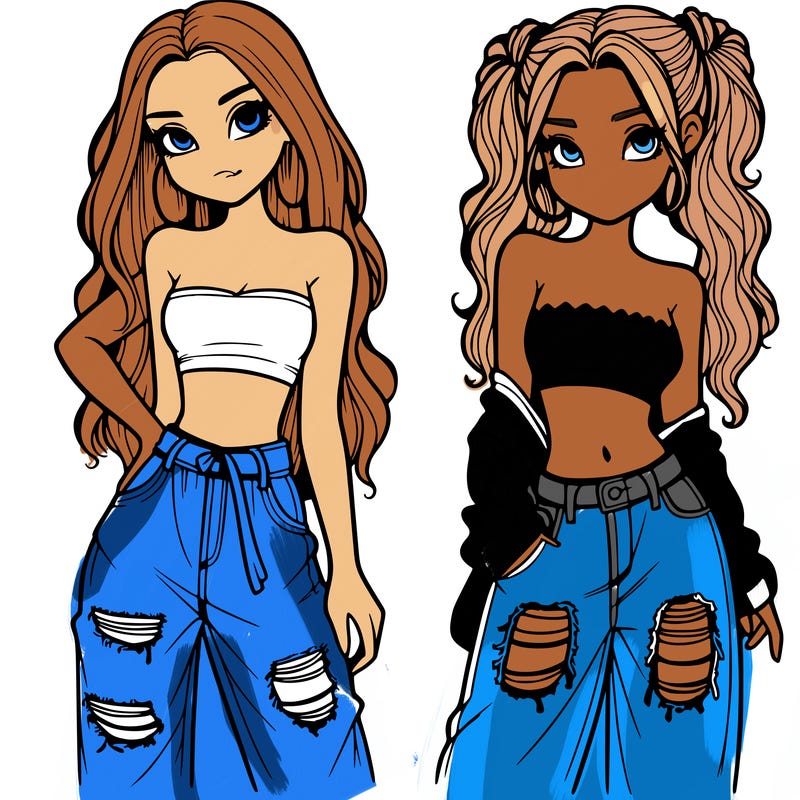 2 girls in crop tops and baggy jeans ripped