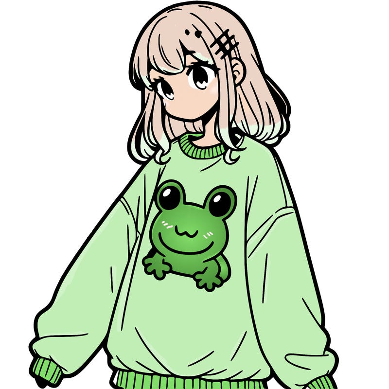 girl wearing frogging sweatshirt