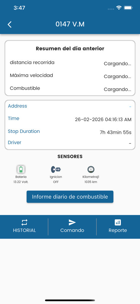 ABLY GPS - ABLY GPS mobile application dashboard showing vehicle sensor status and trip activity summary