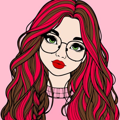 girl with long hair and freckles and glasses realistic
